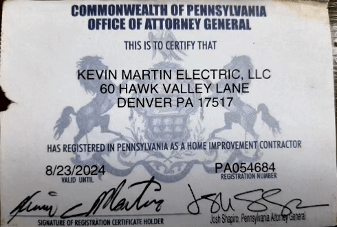 Kevin Martin Electrician, LLC License